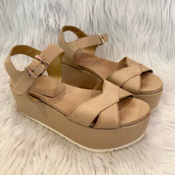 Stuart Weitzman Crosspath Platform Sandals Leather Flatform Criss Cross Cream - Picture 2 of 11